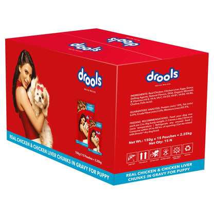 Drools Real Chicken & Chicken Liver Chunks in Gravy Puppy Dog Wet Food (Agra)