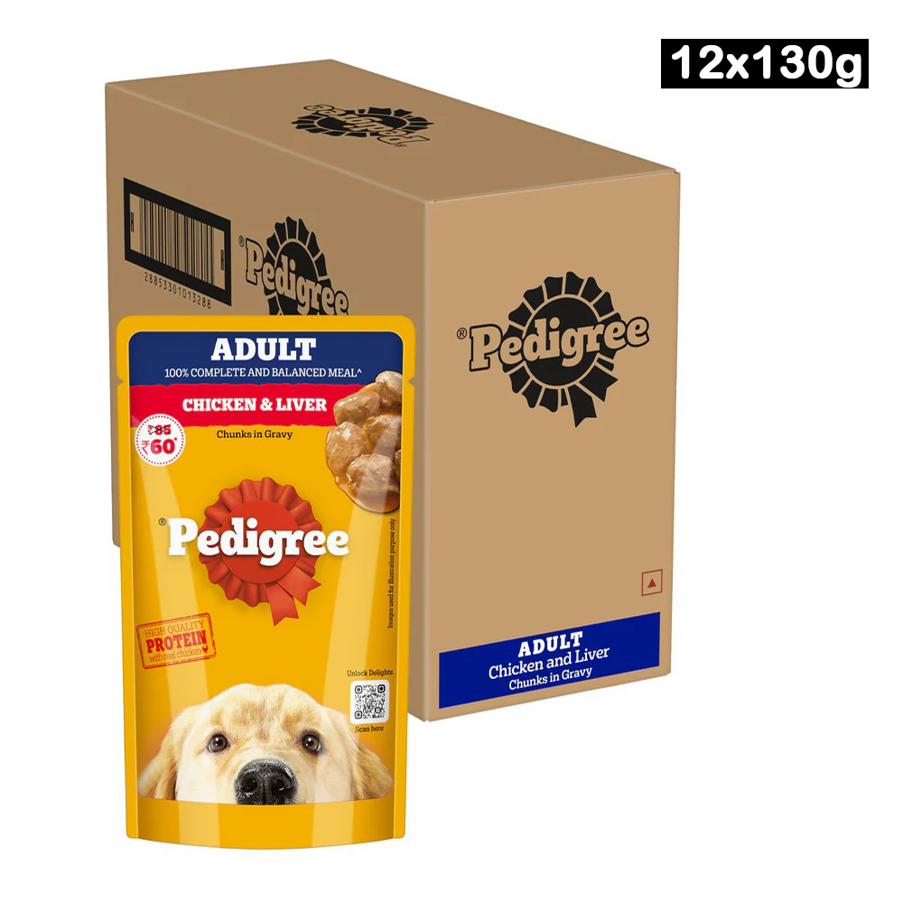Pedigree Chicken and Liver Chunks in Gravy Adult Dog Wet Food (130g)