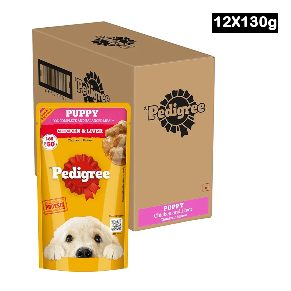Pedigree Chicken and Liver Chunks in Gravy Puppy Dog Wet Food (130g)
