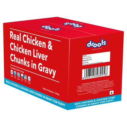 Drools Real Chicken & Chicken Liver Chunks in Gravy Puppy Dog Wet Food (Agra)