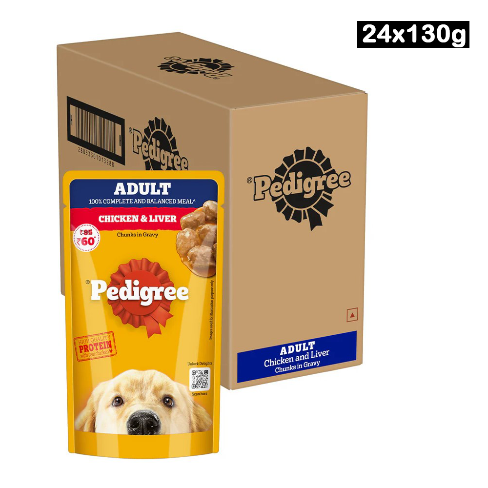 Pedigree Chicken and Liver Chunks in Gravy Adult Dog Wet Food (130g)