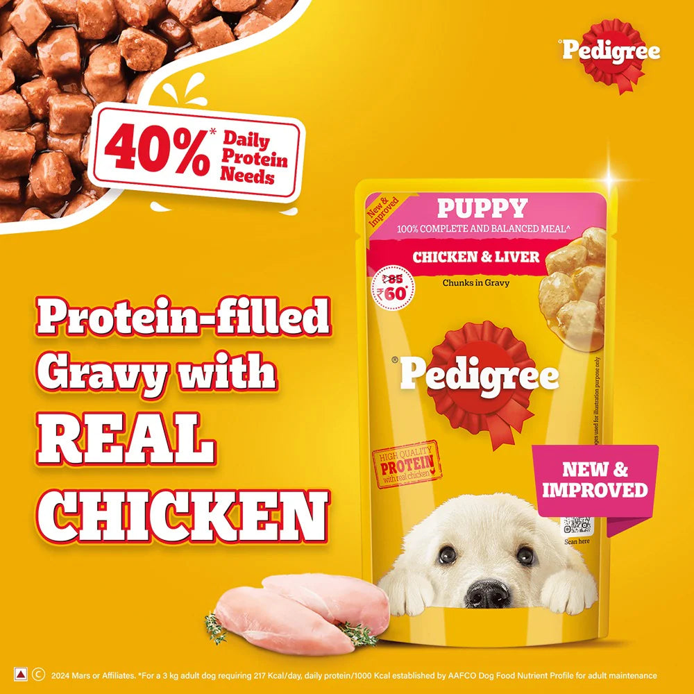 Pedigree Chicken and Liver Chunks in Gravy Puppy Dog Wet Food (130g)