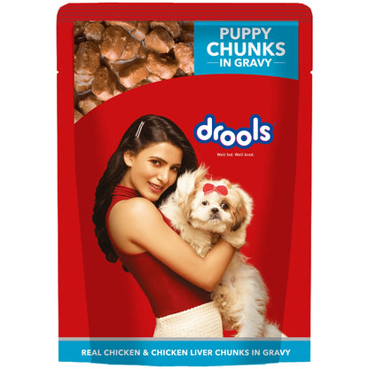 Drools Real Chicken & Chicken Liver Chunks in Gravy Puppy Dog Wet Food (Agra)