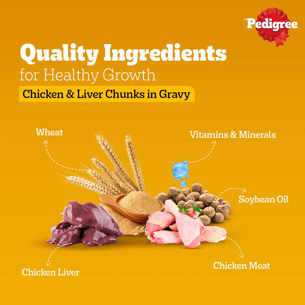 Pedigree Chicken and Liver Chunks in Gravy Puppy Dog Wet Food (130g)