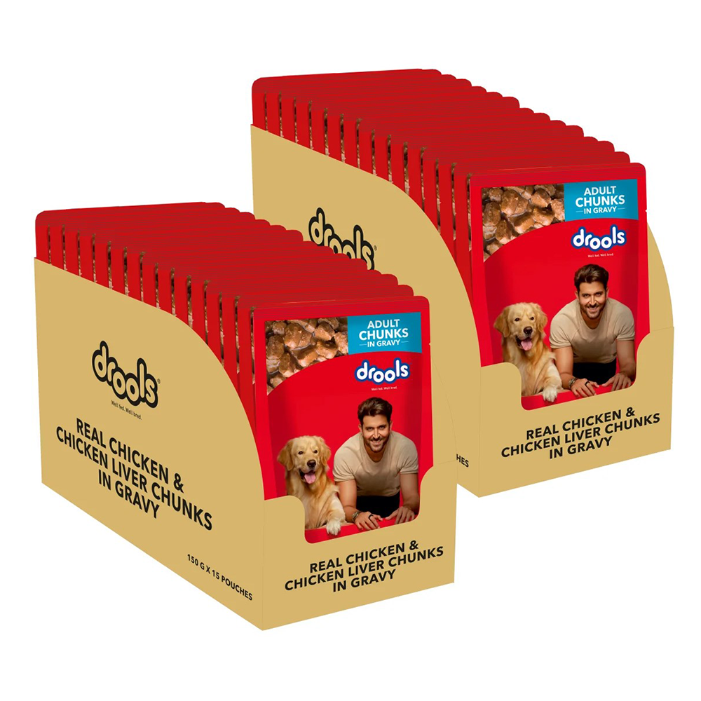 Drools Real Chicken & Chicken Liver Chunks in Gravy Adult Dog Wet Food 30 Pouch