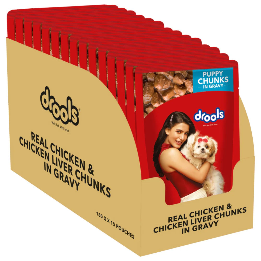 Drools Real Chicken & Chicken Liver Chunks in Gravy Puppy Dog Wet Food (Agra)