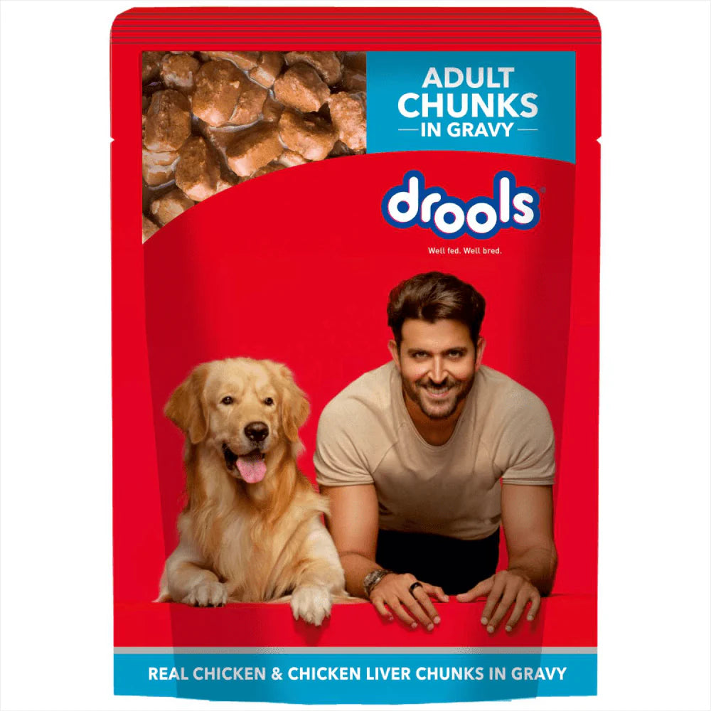 Drools Real Chicken & Chicken Liver Chunks in Gravy Adult Dog Wet Food 30 Pouch