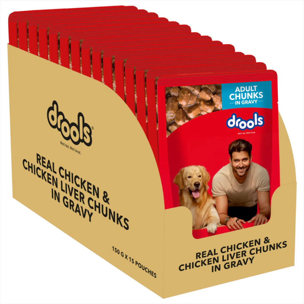Drools Real Chicken & Chicken Liver Chunks in Gravy Adult Dog Wet Food 30 Pouch