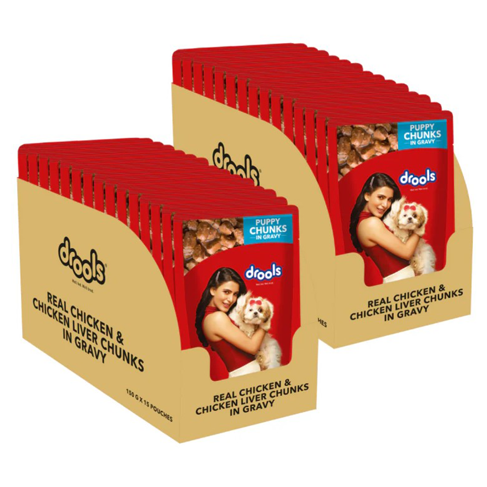 Drools Real Chicken & Chicken Liver Chunks in Gravy Puppy Dog Wet Food 30 Pouch