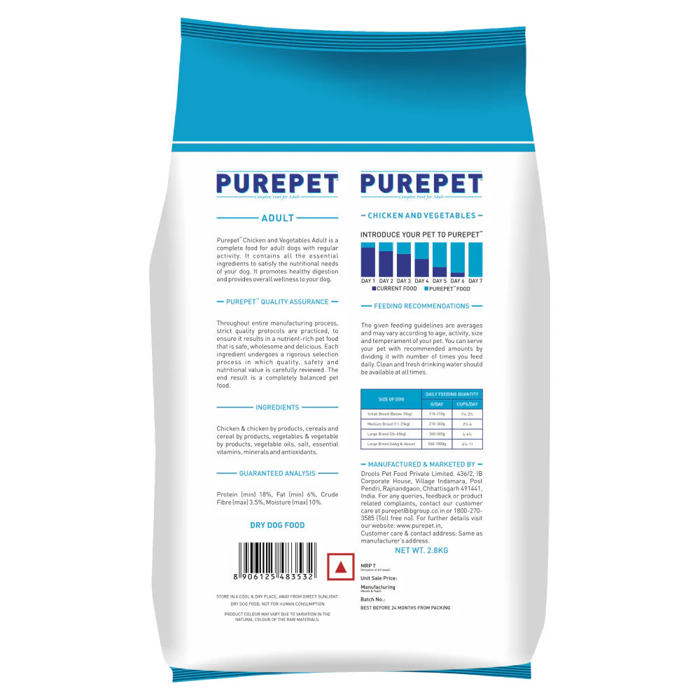 Purepet Chicken & Vegetable Adult Dog Dry Food (Agra)